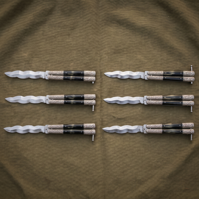 Set of 6 matching balisongs: Uling Handmade D2 Steel Balisong Double Edge Knife